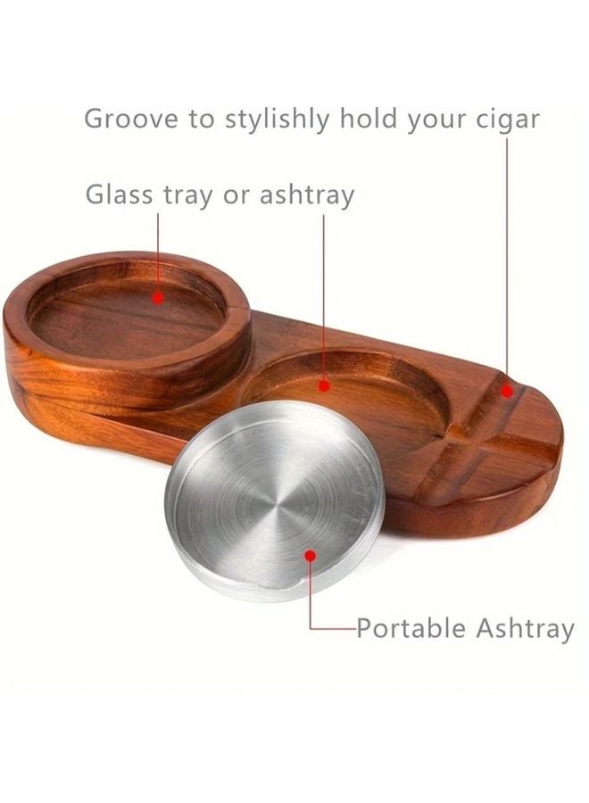 Style2 حامل سيجار ويسكي خشبي صلب كلاسيكي مع منفضة سجائر بتشطيب ملطخ داكن ديكور منزلي - Image 5